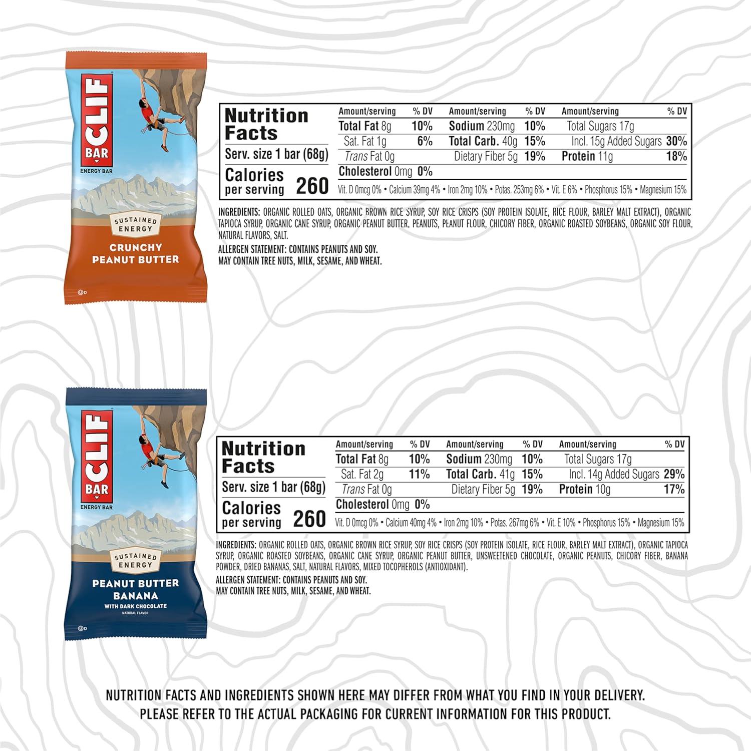 image:imageCLIF BAR Energy Protein Bars Crunchy Peanut Butter and Peanut Butter Banana with Dark Chocolate Variety Pack Made with Organic Oats Energy Bars NonGMO 20 Pack