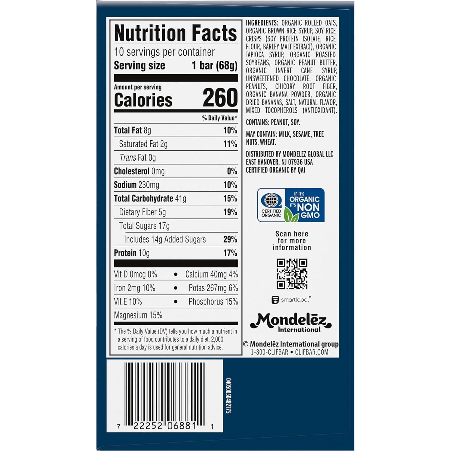 image:imageCLIF BAR Energy Protein Bars Peanut Butter Banana with Dark Chocolate Made with Organic Oats Energy Bars NonGMO 10 Pack10 Count Pack of 1