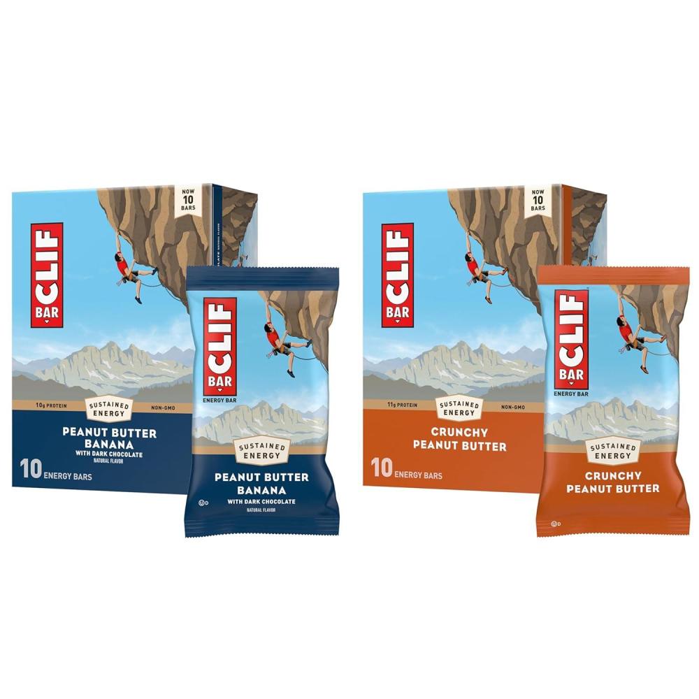 image:imageCLIF BAR Energy Protein Bars Crunchy Peanut Butter and Peanut Butter Banana with Dark Chocolate Variety Pack Made with Organic Oats Energy Bars NonGMO 20 Pack