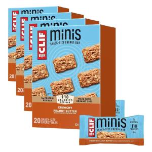 image:imageCLIF BAR Minis  Crunchy Peanut Butter  Made with Organic Oats  5g Protein  NonGMO  Plant Based  SnackSize Energy Bars  099 oz 20 Pack20 Count Pack of 4