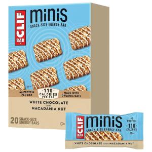 image:imageCLIF BAR Minis  White Chocolate Macadamia Nut Flavor  Made with Organic Oats  4g Protein  NonGMO  Plant Based  SnackSize Energy Bars  099 oz 20 Pack20 Count Pack of 1