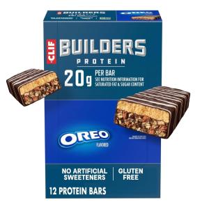 image:imageCLIF BUILDERS Protein Bars  Vanilla Almond Flavor  20g Plant Based Protein  Gluten Free  NonGMO  Low Glycemic  No Artificial Sweeteners  24 oz 12 PackOreo
