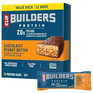 image:imageCLIF BUILDERS Protein Bars  Vanilla Almond Flavor  20g Plant Based Protein  Gluten Free  NonGMO  Low Glycemic  No Artificial Sweeteners  24 oz 12 PackChocolate Peanut Butter
