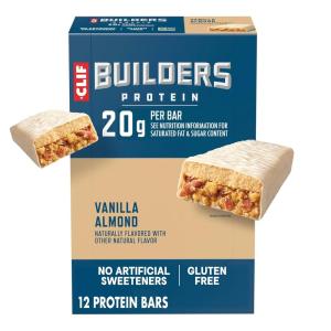 image:imageCLIF BUILDERS Protein Bars  Vanilla Almond Flavor  20g Plant Based Protein  Gluten Free  NonGMO  Low Glycemic  No Artificial Sweeteners  24 oz 12 PackVanilla Almond