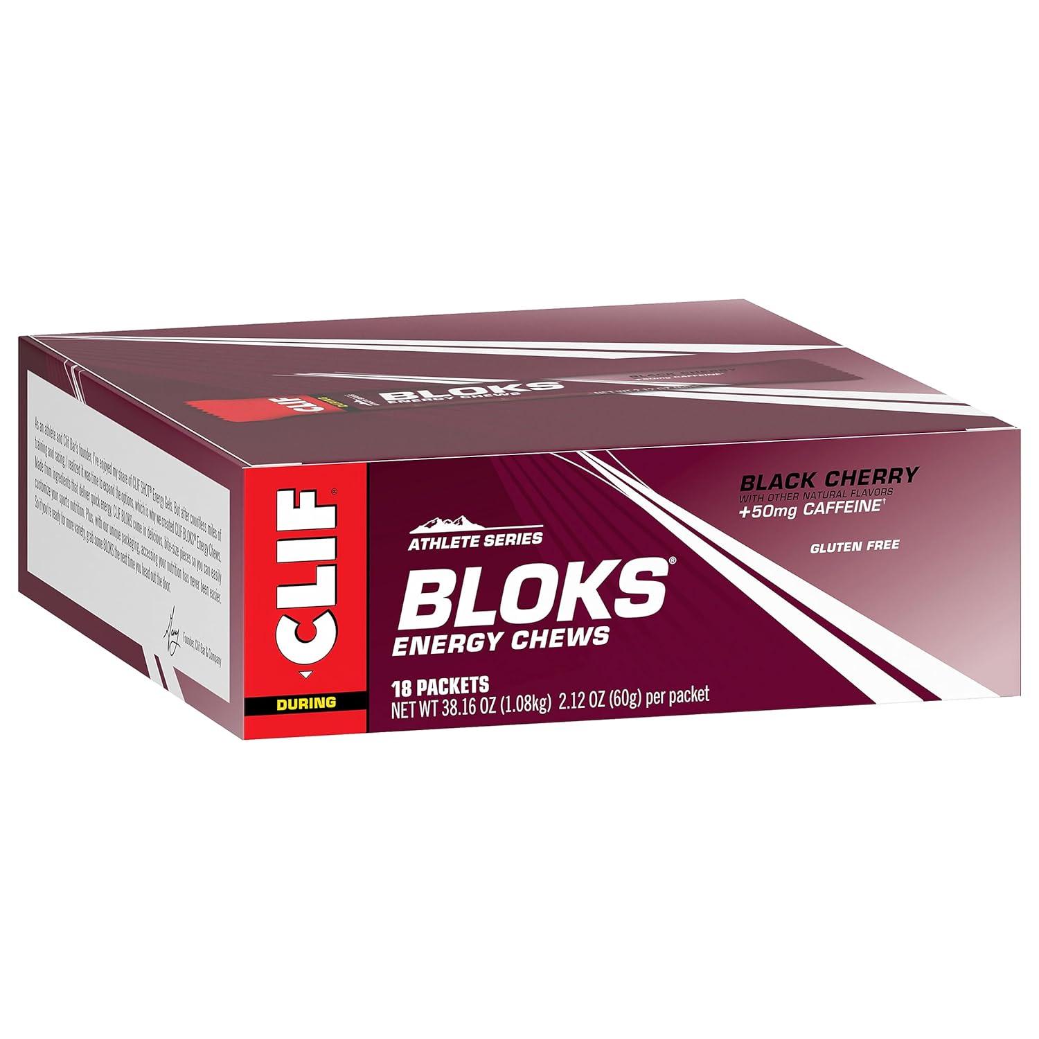 image:imageCLIF BLOKS Black Cherry Flavor with Caffeine Energy Chews NonGMO Plant Based Fast Fuel for Cycling and Running Quick Carbohydrates and Electrolytes 212 oz 18 Count