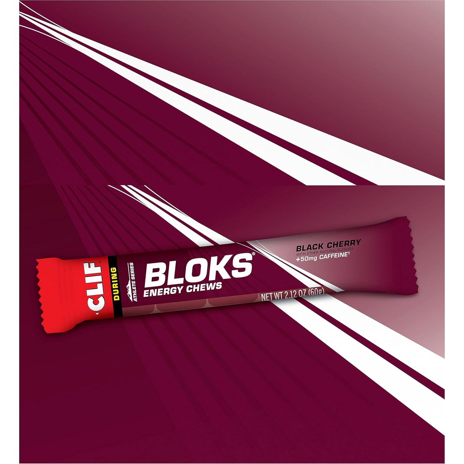 image:imageCLIF BLOKS Black Cherry Flavor with Caffeine Energy Chews NonGMO Plant Based Fast Fuel for Cycling and Running Quick Carbohydrates and Electrolytes 212 oz 18 Count