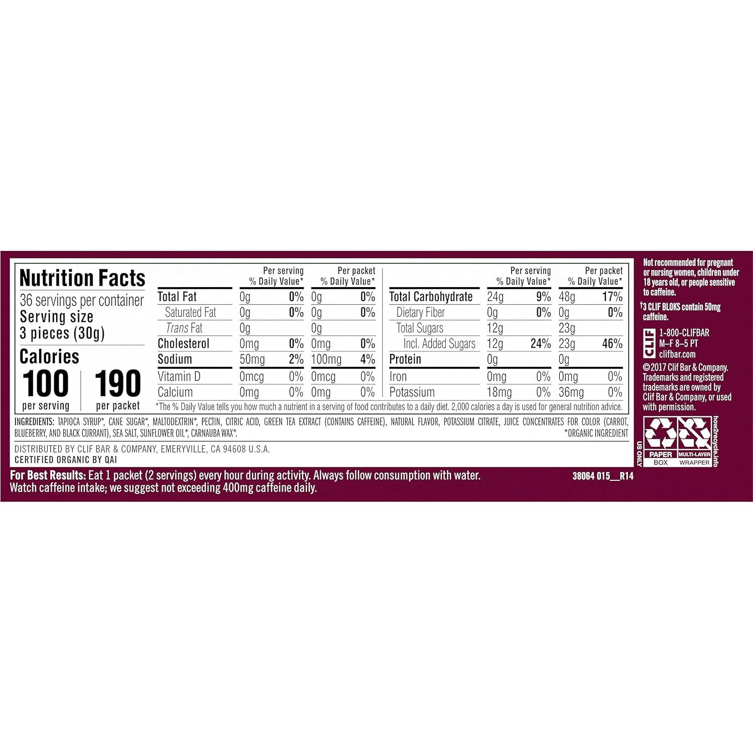 image:imageCLIF BLOKS Black Cherry Flavor with Caffeine Energy Chews NonGMO Plant Based Fast Fuel for Cycling and Running Quick Carbohydrates and Electrolytes 212 oz 18 Count