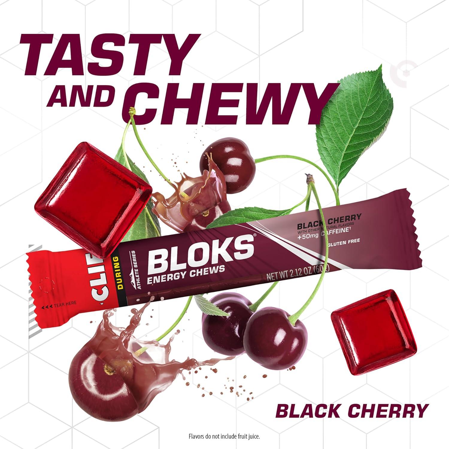 image:imageCLIF BLOKS Black Cherry Flavor with Caffeine Energy Chews NonGMO Plant Based Fast Fuel for Cycling and Running Quick Carbohydrates and Electrolytes 212 oz 18 Count