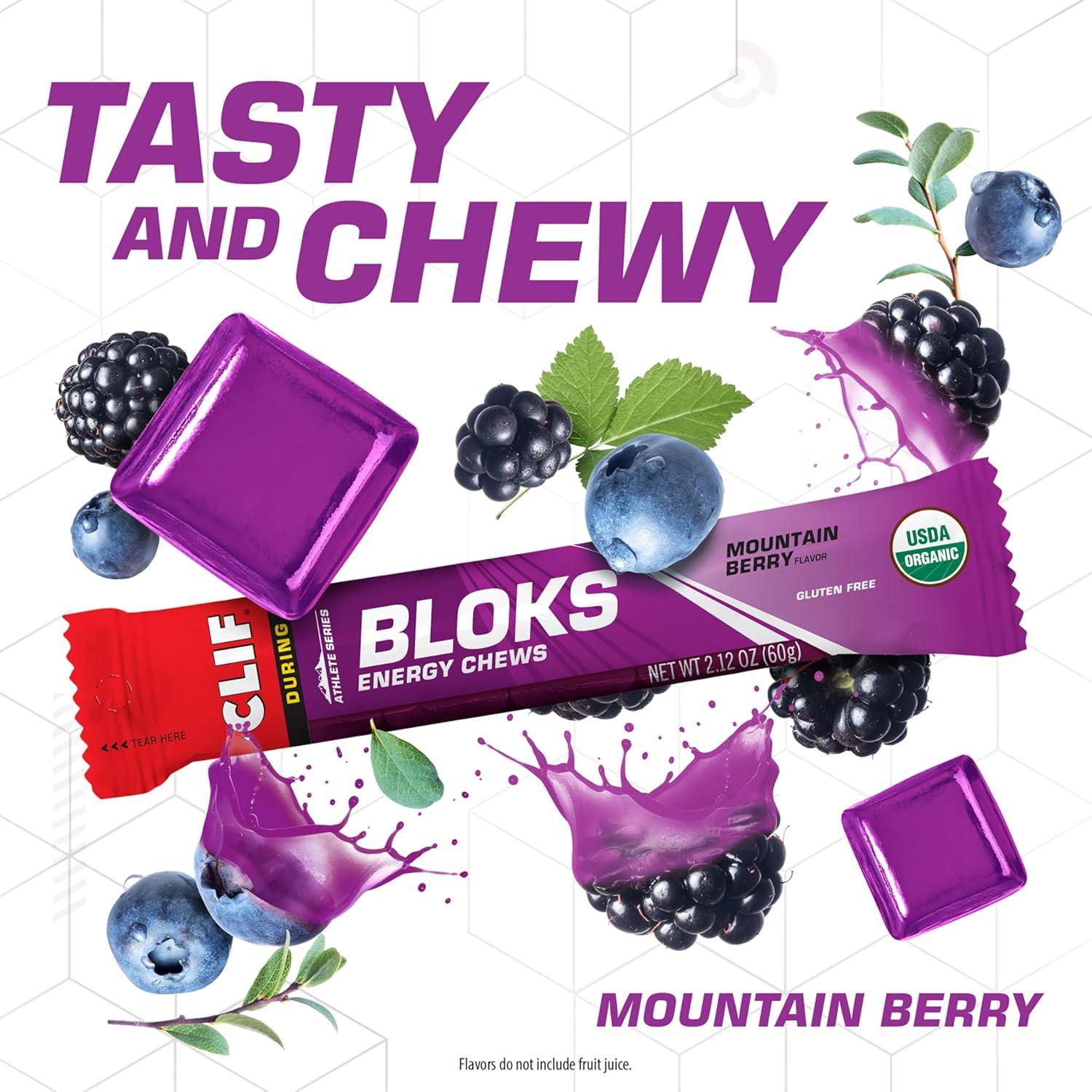 image:imageCLIF BLOKS Mountain Berry Flavor Energy Chews NonGMO Plant Based Fast Fuel for Cycling and Running Quick Carbohydrates and Electrolytes 212 oz 18 CountMountain Berry