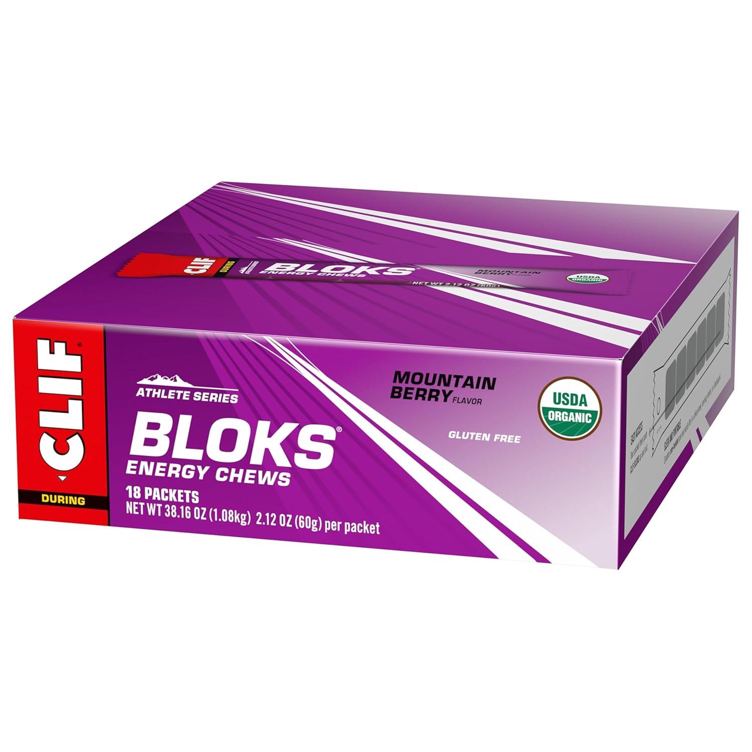 image:imageCLIF BLOKS Mountain Berry Flavor Energy Chews NonGMO Plant Based Fast Fuel for Cycling and Running Quick Carbohydrates and Electrolytes 212 oz 18 CountMountain Berry