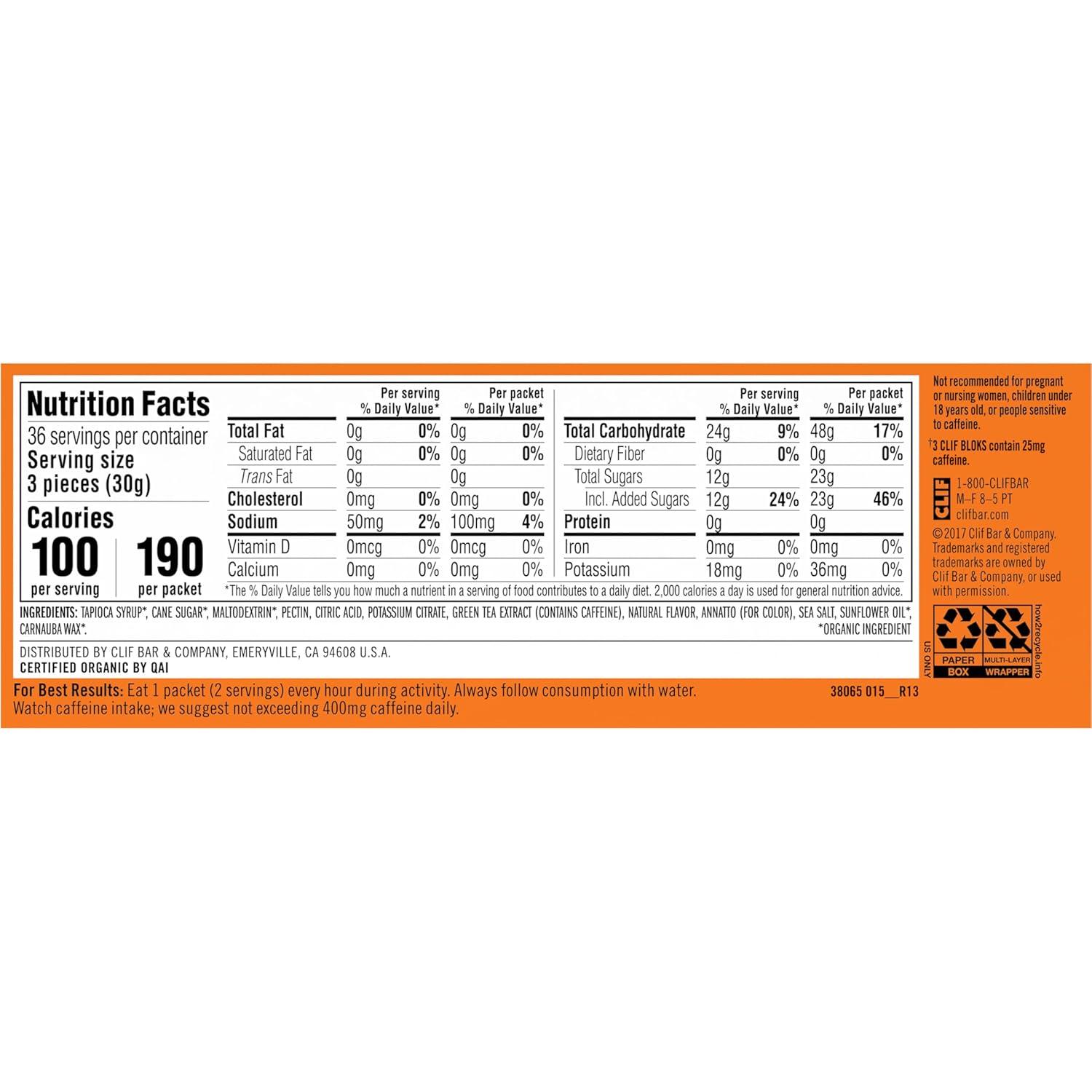 image:imageCLIF BLOKS Orange Flavor with Caffeine Energy Chews NonGMO Plant Based Fast Fuel for Cycling and Running Quick Carbohydrates and Electrolytes 212 oz 18 Count18 Count Pack of 2