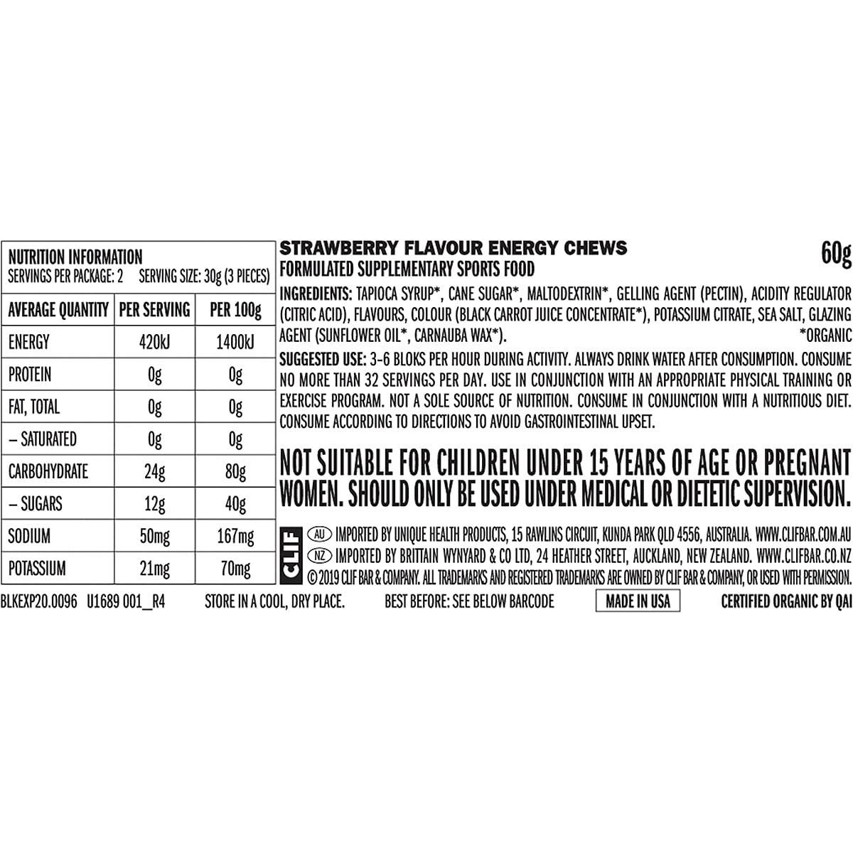 image:imageCLIF BLOKS Strawberry Flavor Energy Chews NonGMO Plant Based Fast Fuel for Cycling and Running Quick Carbohydrates and Electrolytes 212 oz 18 Count18 Count Pack of 2