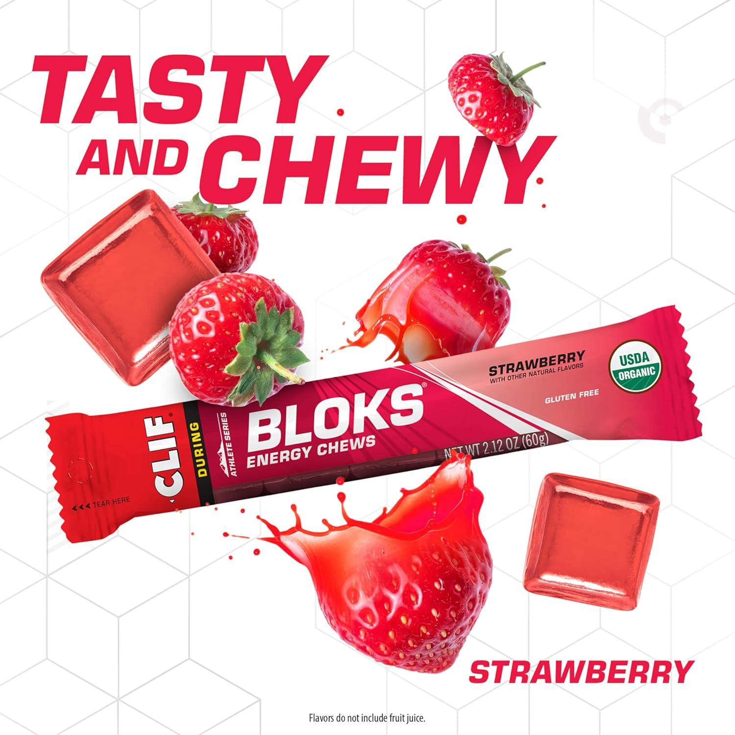 image:imageCLIF BLOKS Strawberry Flavor Energy Chews NonGMO Plant Based Fast Fuel for Cycling and Running Quick Carbohydrates and Electrolytes 212 oz 18 Count18 Count Pack of 2