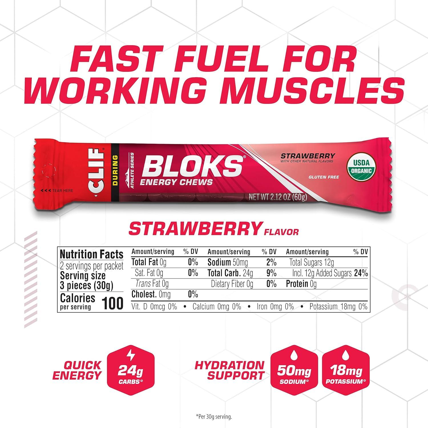 image:imageCLIF BLOKS Strawberry Flavor Energy Chews NonGMO Plant Based Fast Fuel for Cycling and Running Quick Carbohydrates and Electrolytes 212 oz 18 Count18 Count Pack of 2