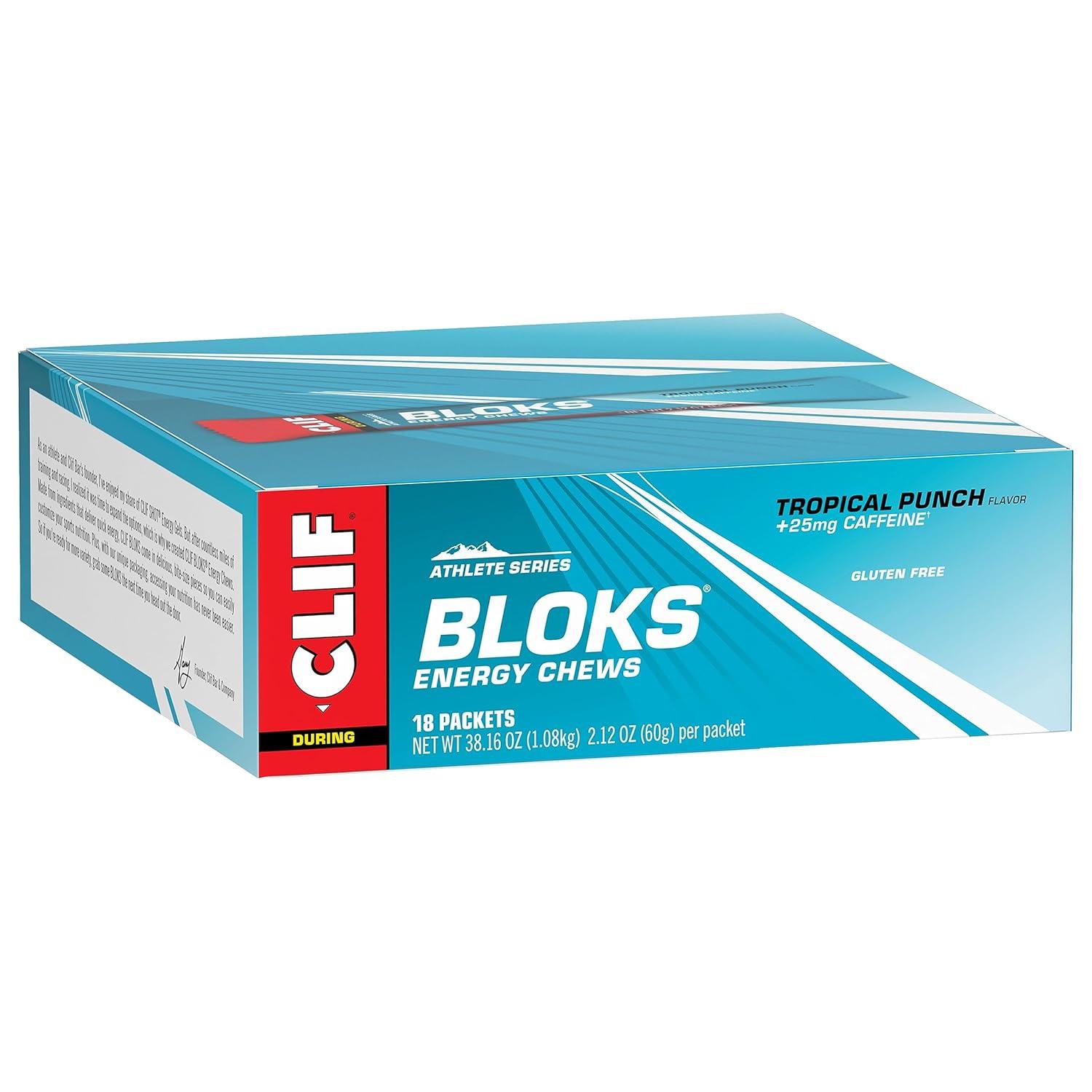 image:imageCLIF BLOKS Tropical Punch Flavor with Caffeine Energy Chews NonGMO Plant Based Fast Fuel for Cycling and Running Quick Carbohydrates and Electrolytes 212 oz 18 Count