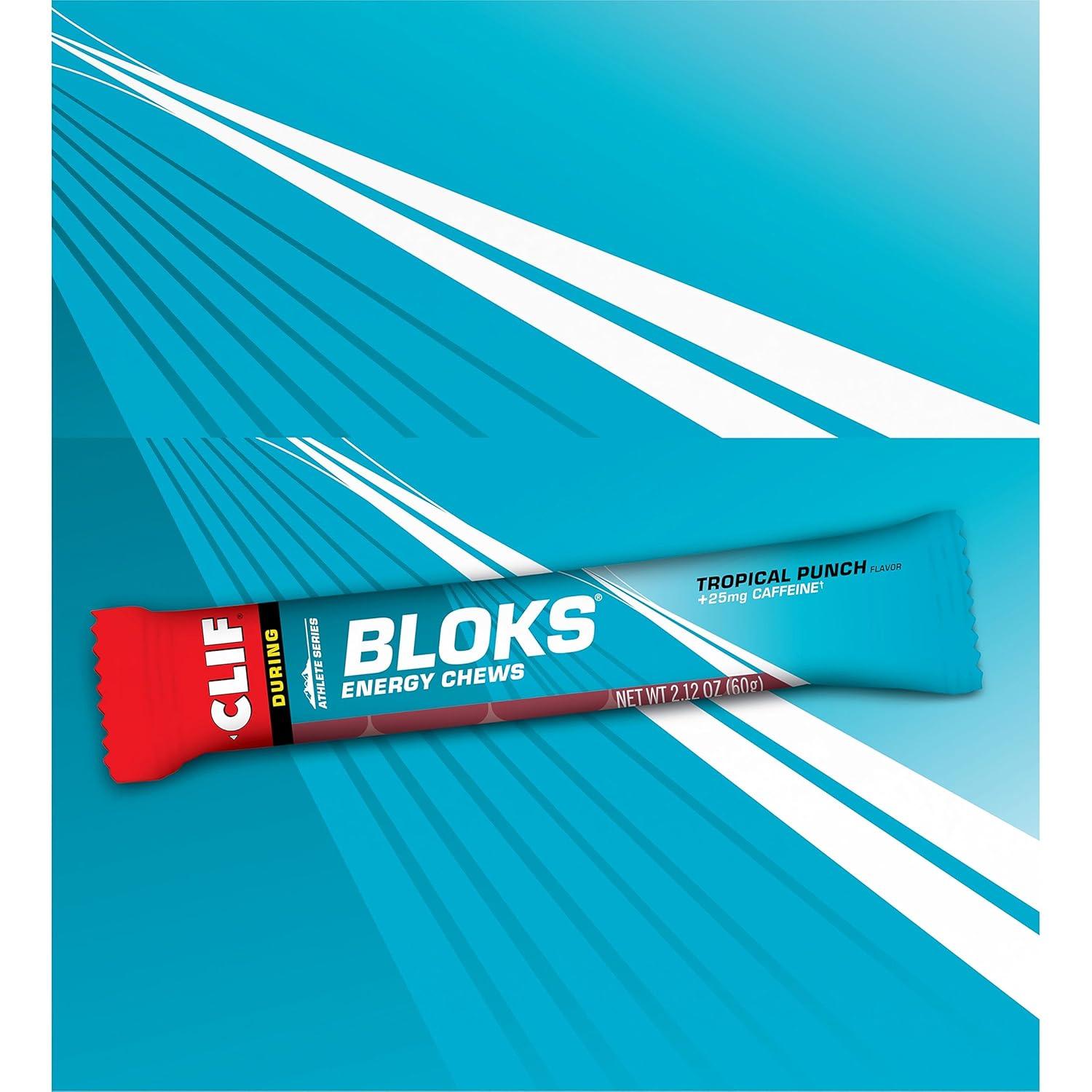 image:imageCLIF BLOKS Tropical Punch Flavor with Caffeine Energy Chews NonGMO Plant Based Fast Fuel for Cycling and Running Quick Carbohydrates and Electrolytes 212 oz 18 Count