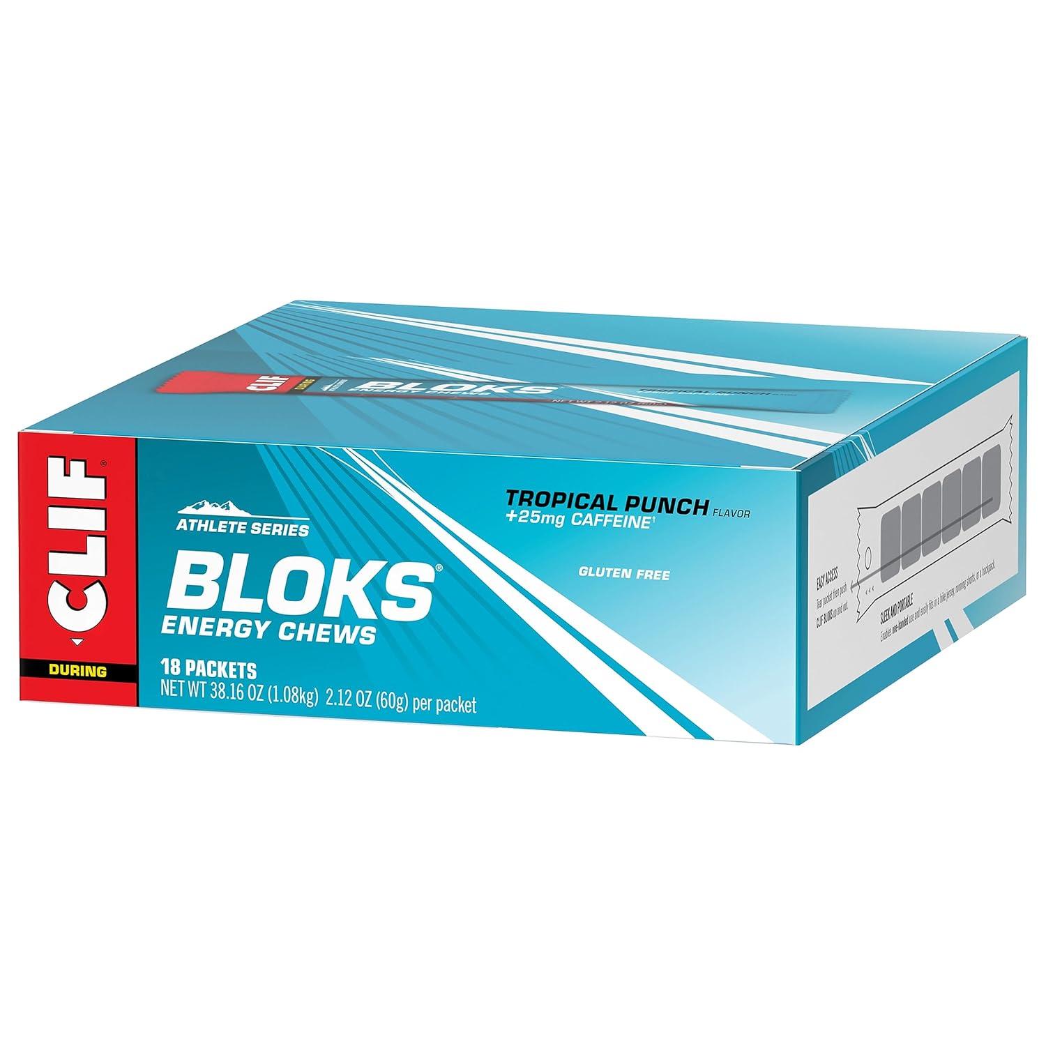 image:imageCLIF BLOKS Tropical Punch Flavor with Caffeine Energy Chews NonGMO Plant Based Fast Fuel for Cycling and Running Quick Carbohydrates and Electrolytes 212 oz 18 Count