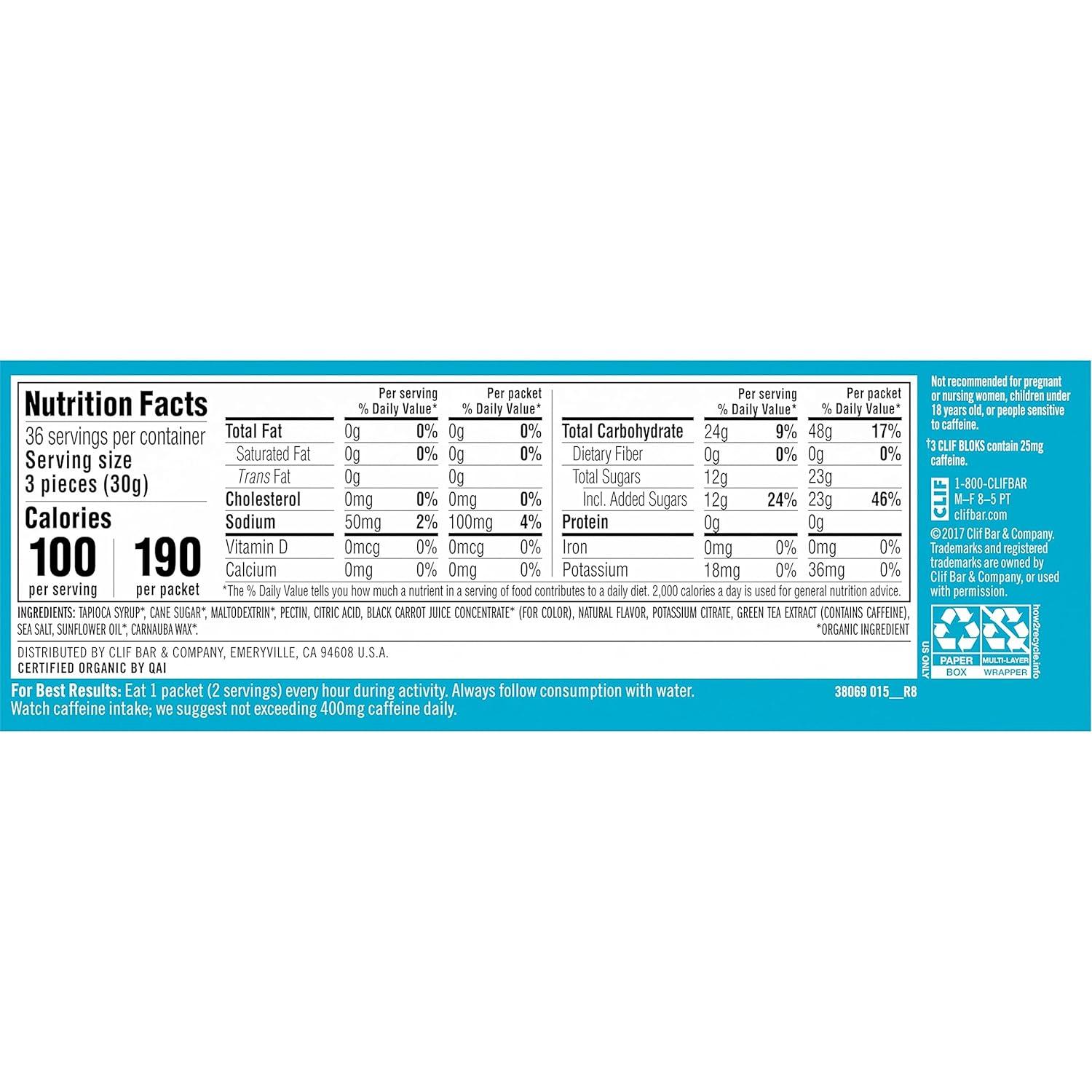 image:imageCLIF BLOKS Tropical Punch Flavor with Caffeine Energy Chews NonGMO Plant Based Fast Fuel for Cycling and Running Quick Carbohydrates and Electrolytes 212 oz 18 Count