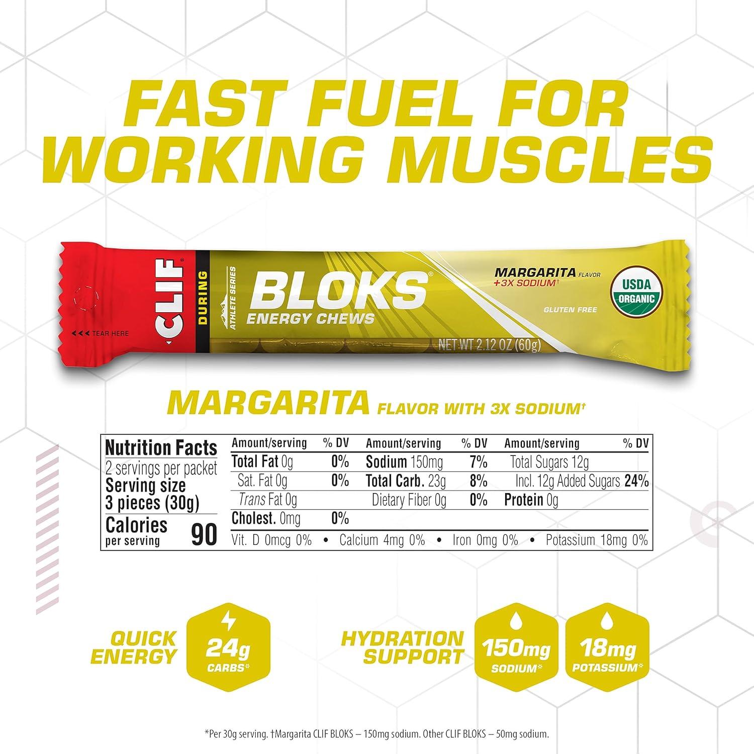 image:imageClif Bloks Margarita Flavor with 3X Sodium Energy Chews NonGMO Plant Based Fast Fuel for Cycling and Running Quick Carbohydrates and Electrolytes 212 oz 18 Count
