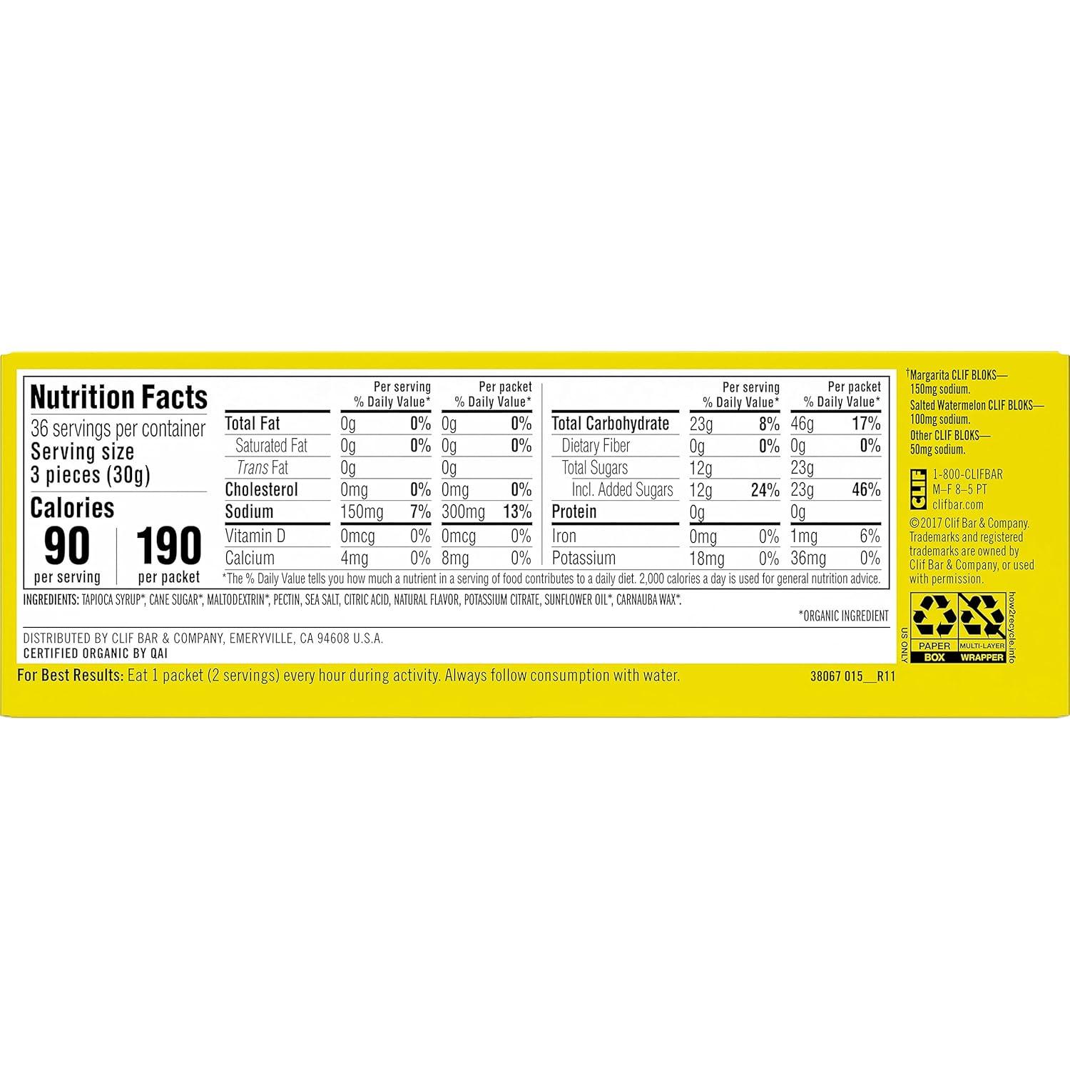 image:imageClif Bloks Margarita Flavor with 3X Sodium Energy Chews NonGMO Plant Based Fast Fuel for Cycling and Running Quick Carbohydrates and Electrolytes 212 oz 18 Count