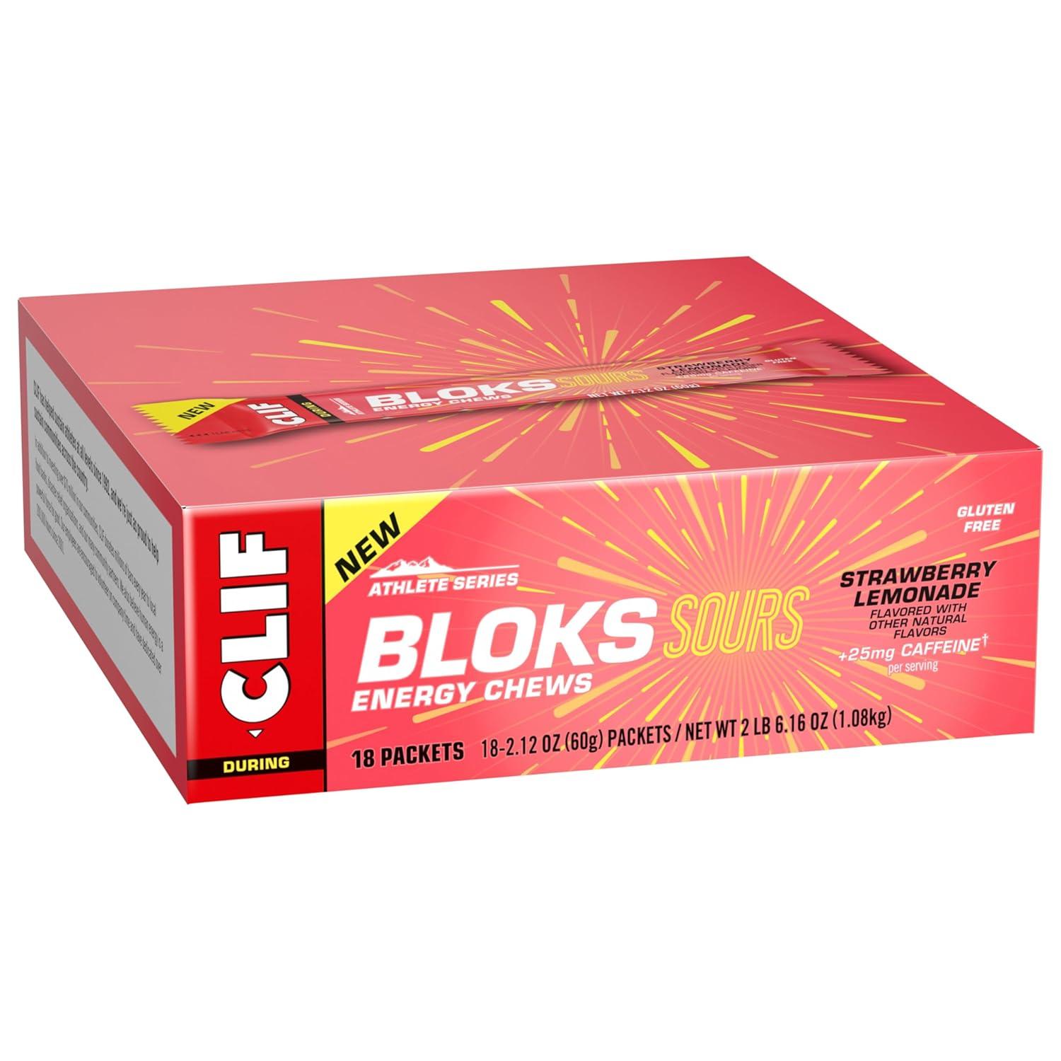 image:imageClif Bloks Sours Strawberry Lemonade Flavor with Caffeine Energy Chews NonGMO Plant Based Fast Fuel for Cycling and Running Quick Carbohydrates and Electrolytes 212 oz 18 Count
