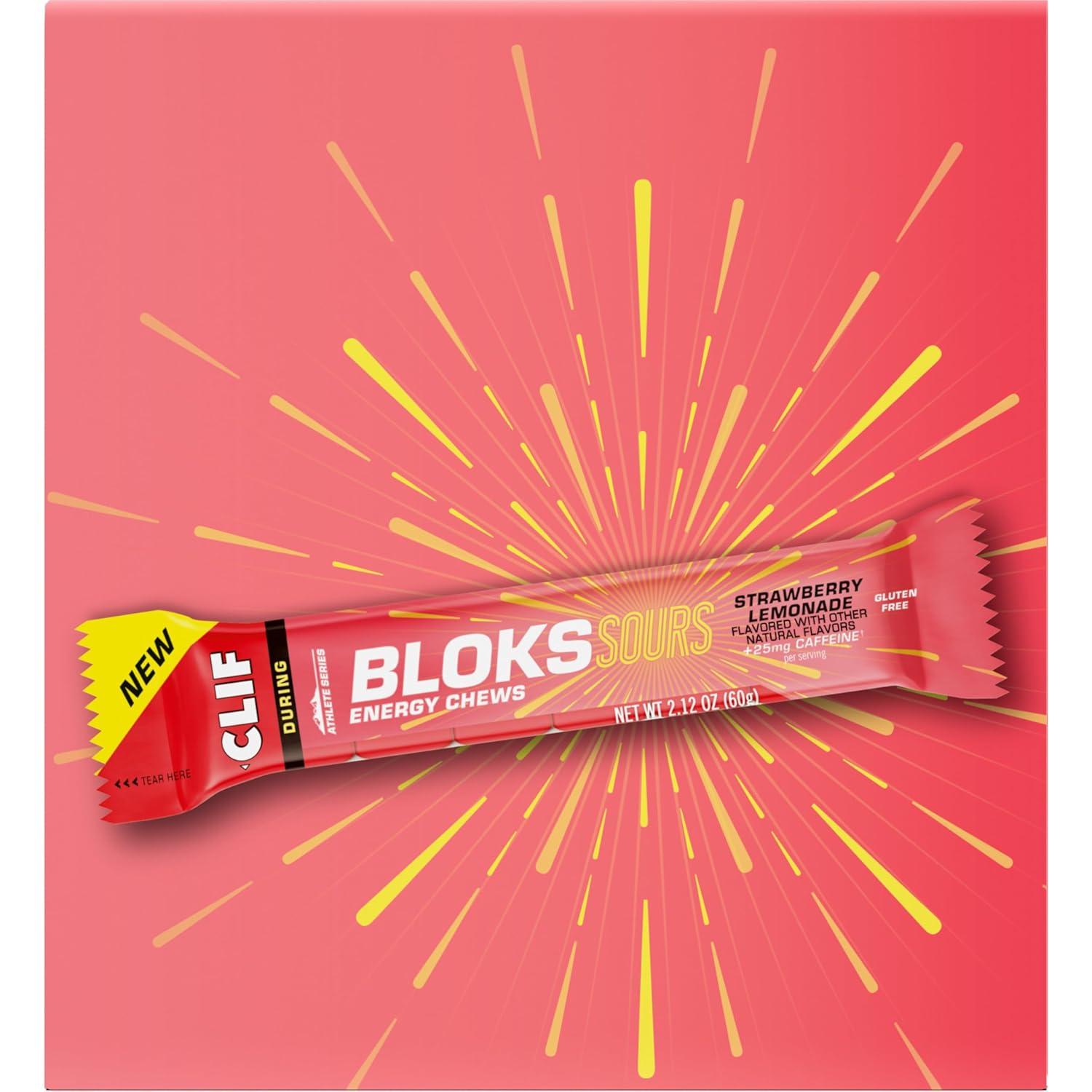image:imageClif Bloks Sours Strawberry Lemonade Flavor with Caffeine Energy Chews NonGMO Plant Based Fast Fuel for Cycling and Running Quick Carbohydrates and Electrolytes 212 oz 18 Count