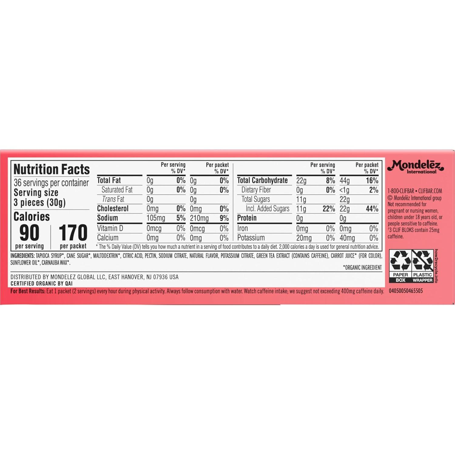 image:imageClif Bloks Sours Strawberry Lemonade Flavor with Caffeine Energy Chews NonGMO Plant Based Fast Fuel for Cycling and Running Quick Carbohydrates and Electrolytes 212 oz 18 Count