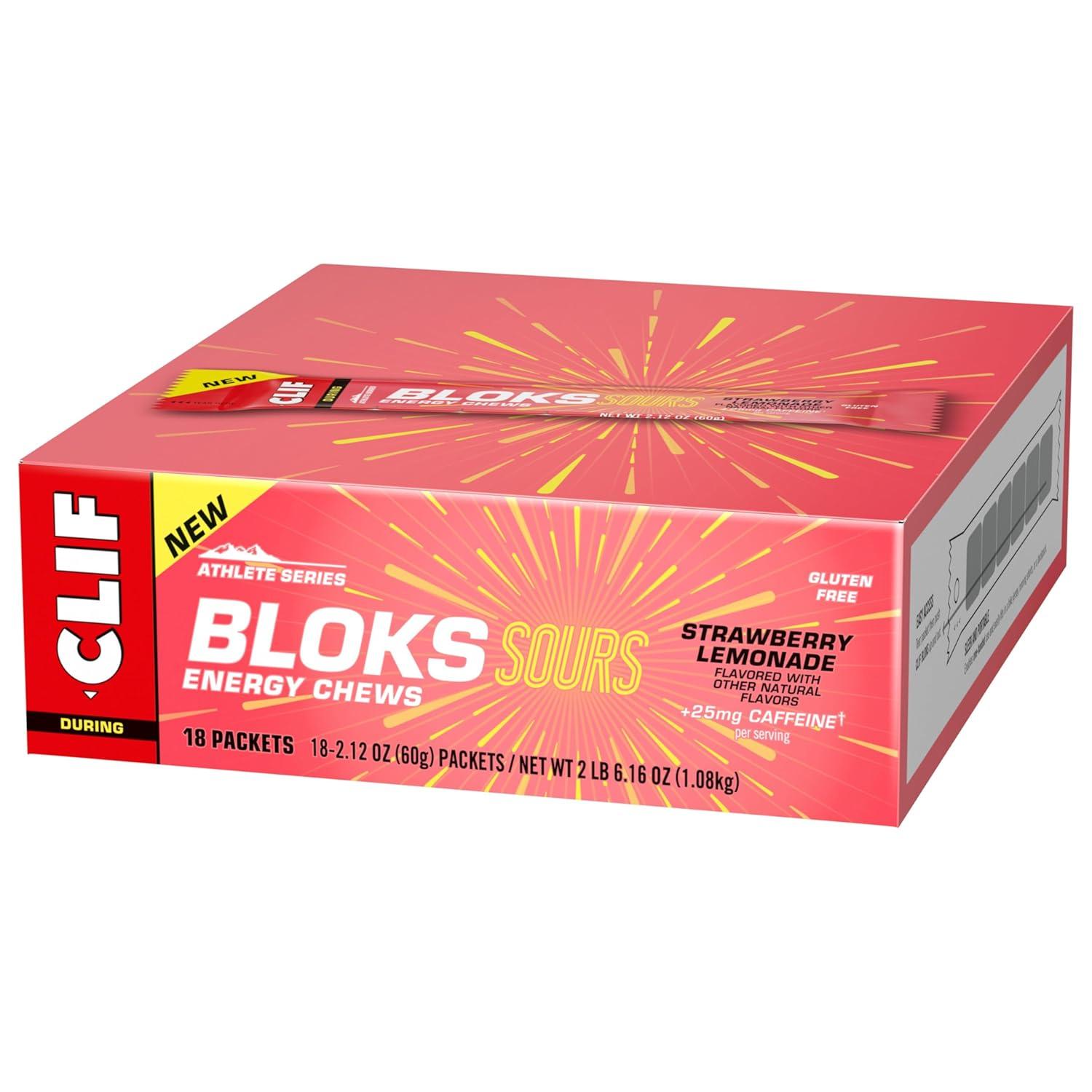 image:imageClif Bloks Sours Strawberry Lemonade Flavor with Caffeine Energy Chews NonGMO Plant Based Fast Fuel for Cycling and Running Quick Carbohydrates and Electrolytes 212 oz 18 Count