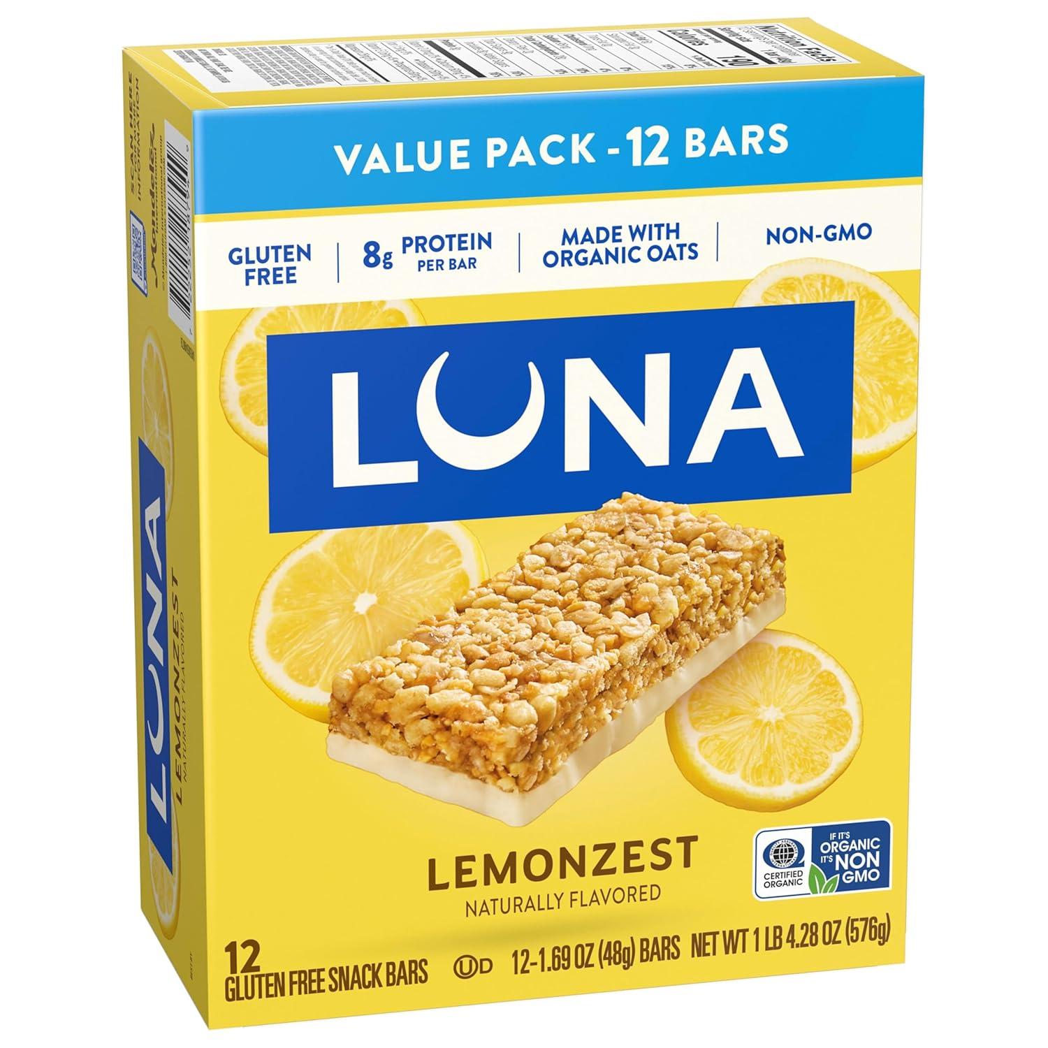 image:imageLUNA Bar LemonZest Flavor Gluten Free Snack Bars NonGMO Protein Bars Made with Organic Oats Value Pack 12 PackLemon Zest 12ct