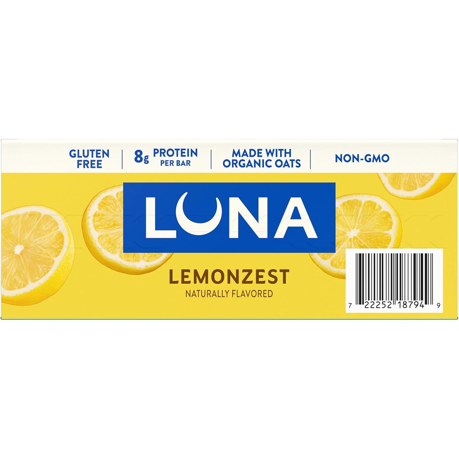image:imageLUNA Bar LemonZest Flavor Gluten Free Snack Bars NonGMO Protein Bars Made with Organic Oats Value Pack 12 PackLemon Zest 12ct