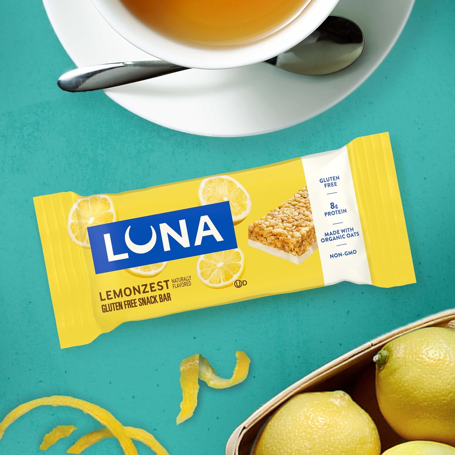 image:imageLUNA Bar LemonZest Flavor Gluten Free Snack Bars NonGMO Protein Bars Made with Organic Oats Value Pack 12 PackLemon Zest 12ct