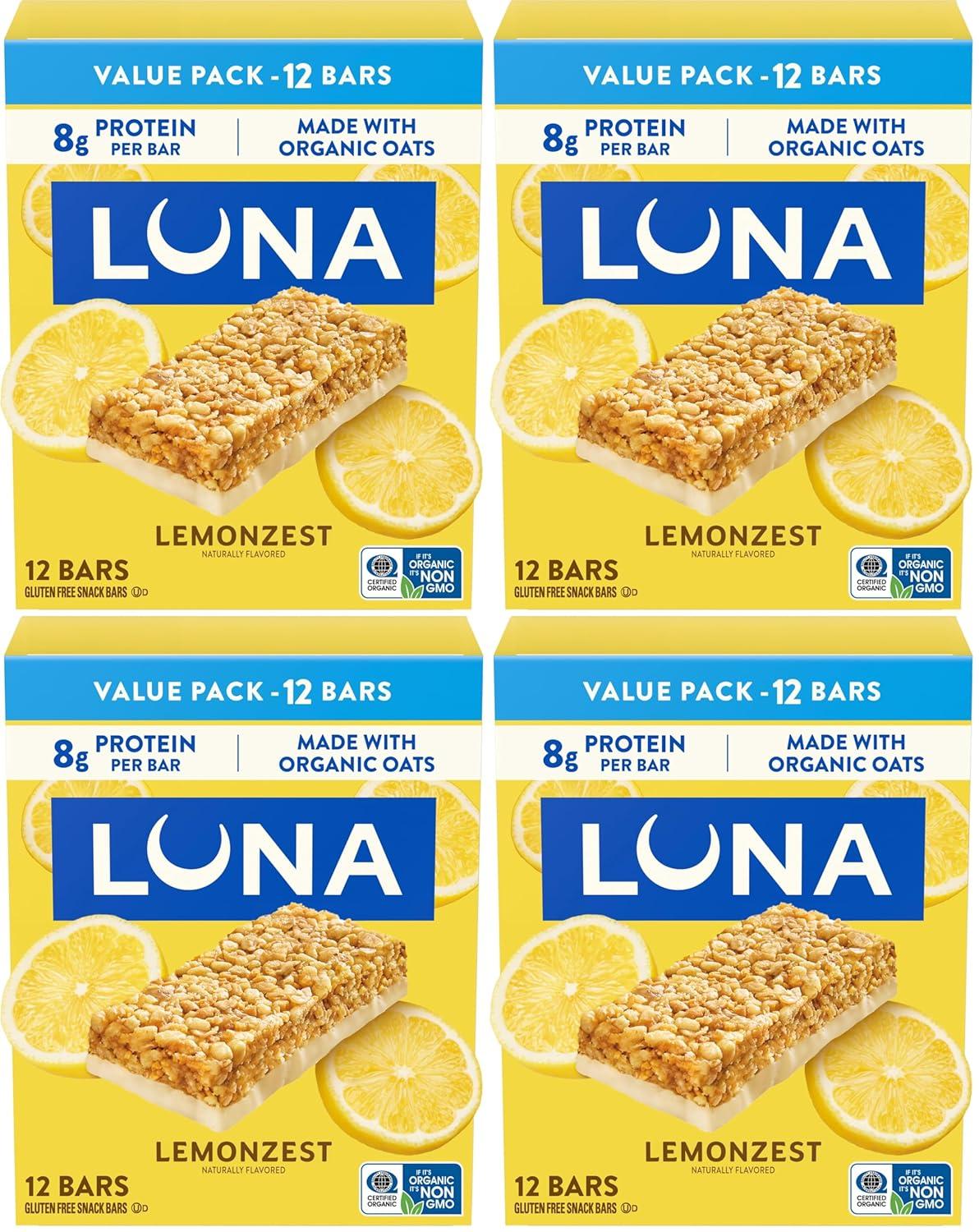image:imageLUNA Bar LemonZest Flavor Gluten Free Snack Bars NonGMO Protein Bars Made with Organic Oats Value Pack 12 PackLemon Zest 12ct