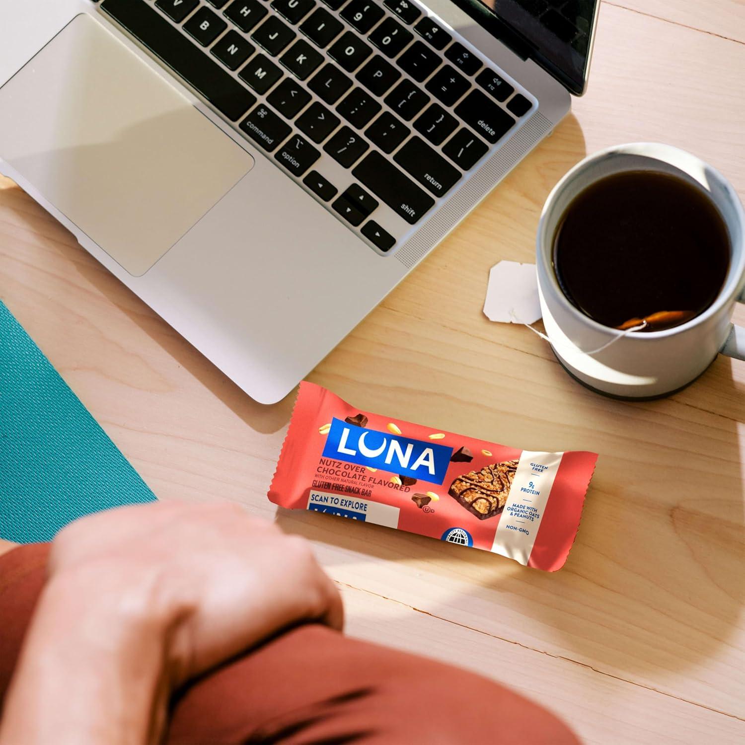 image:imageLUNA Bar Nutz Over Chocolate Flavor GlutenFree NonGMO 79g Protein Made with Organic Oats Low Glycemic Whole Nutrition Snack Bars 169 oz 15 Count15 Count Pack of 1