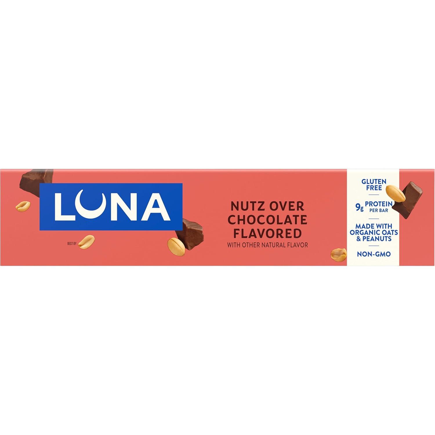 image:imageLUNA Bar Nutz Over Chocolate Flavor GlutenFree NonGMO 79g Protein Made with Organic Oats Low Glycemic Whole Nutrition Snack Bars 169 oz 15 Count15 Count Pack of 1
