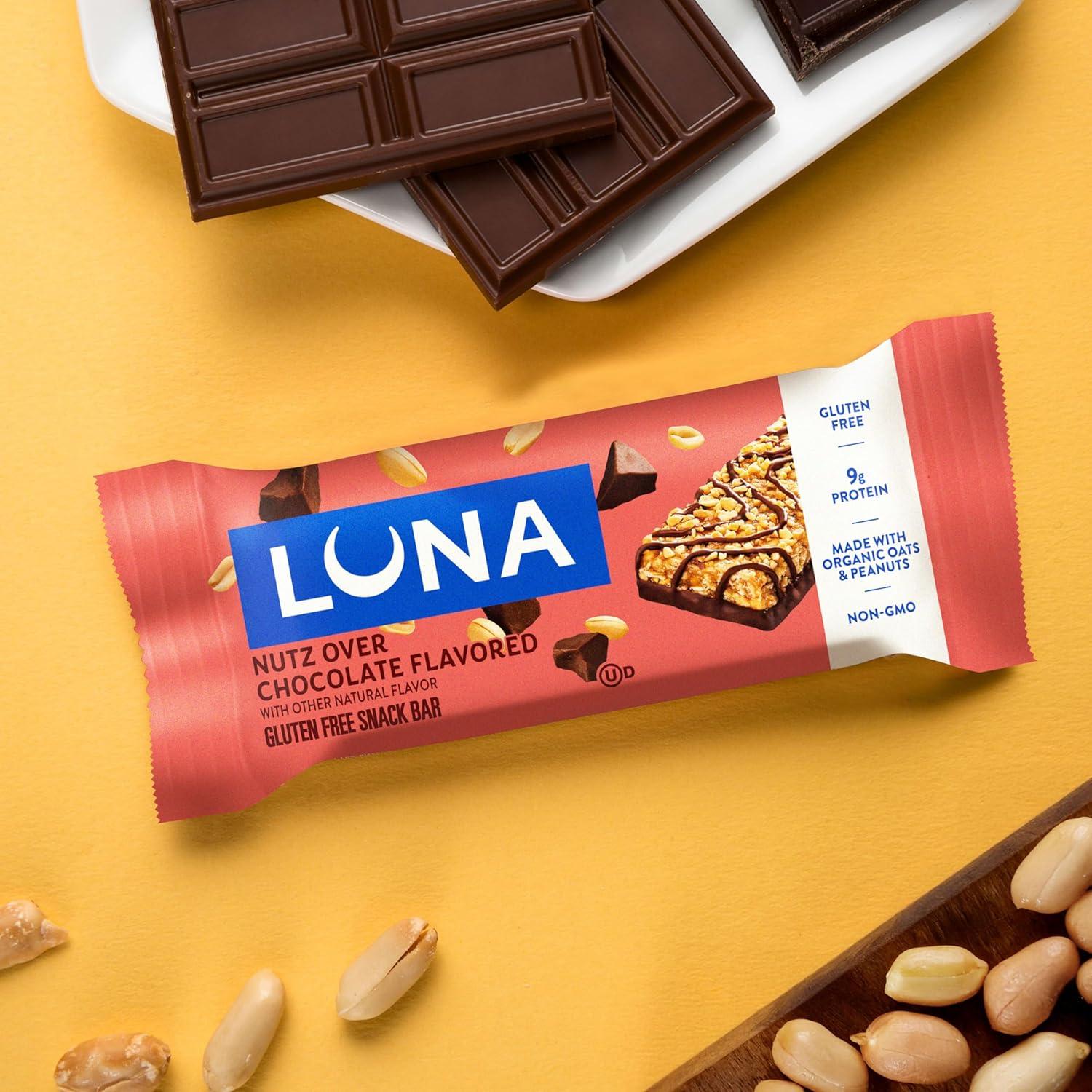 image:imageLUNA Bar Nutz Over Chocolate Flavor GlutenFree NonGMO 79g Protein Made with Organic Oats Low Glycemic Whole Nutrition Snack Bars 169 oz 15 Count15 Count Pack of 1