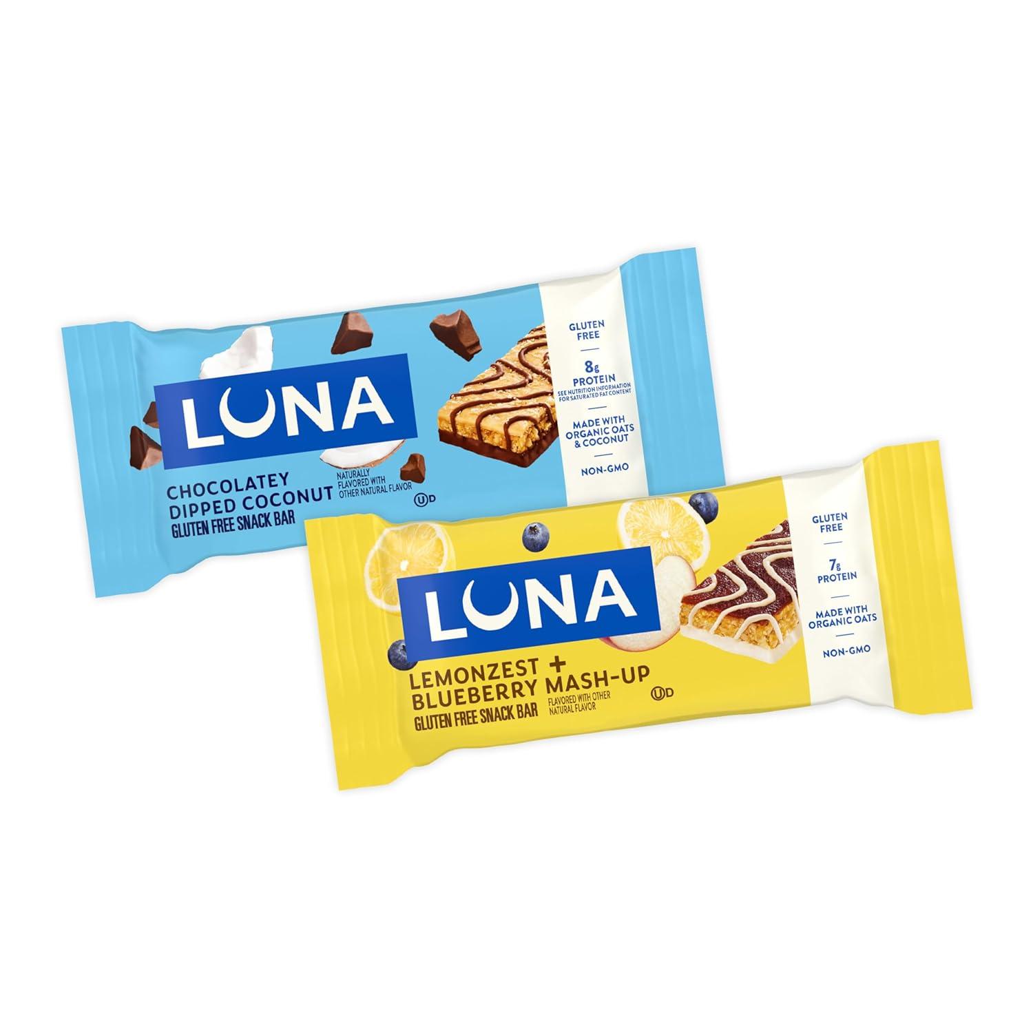 image:imageLUNA Bar Variety Pack 2 Flavors Gluten Free Snack Bars NonGMO Protein Bars Made with Organic Oats 12 Pack