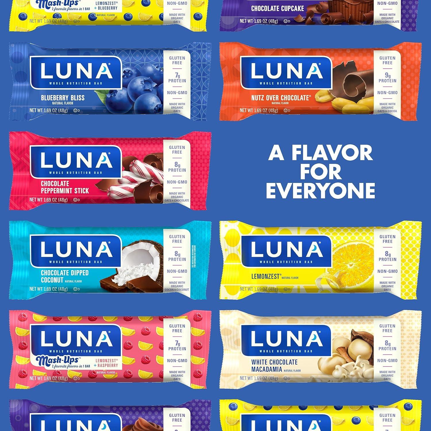 image:imageLUNA Bar Variety Pack 6 Flavors Gluten Free Snack Bars NonGMO Protein Bars Made with Organic Oats 12 PackVariety Pack 12ct