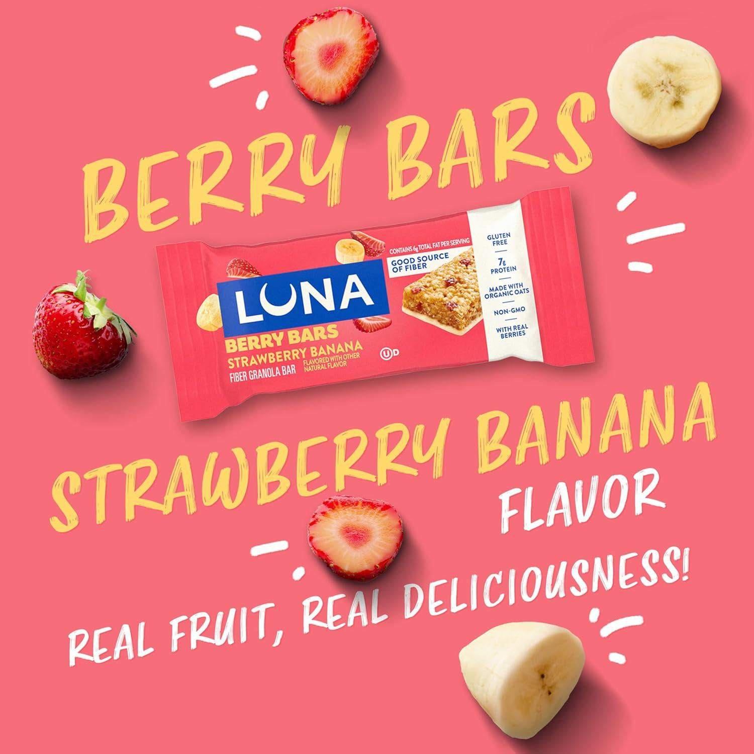 image:imageLUNA Berry Bars Strawberry Banana Flavor Fiber Granola Bars NonGMO Gluten Free Protein Bars Made with Organic Oats 6 PackStrawberry Banana