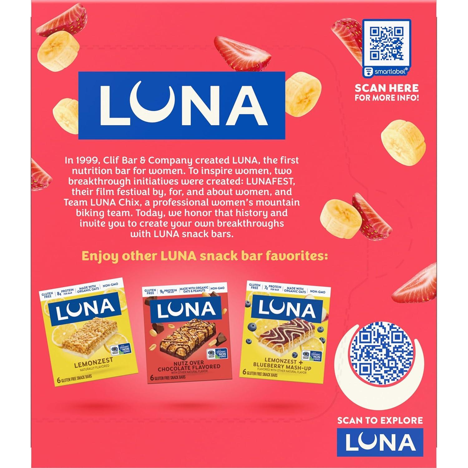 image:imageLUNA Berry Bars Strawberry Banana Flavor Fiber Granola Bars NonGMO Gluten Free Protein Bars Made with Organic Oats 6 PackStrawberry Banana