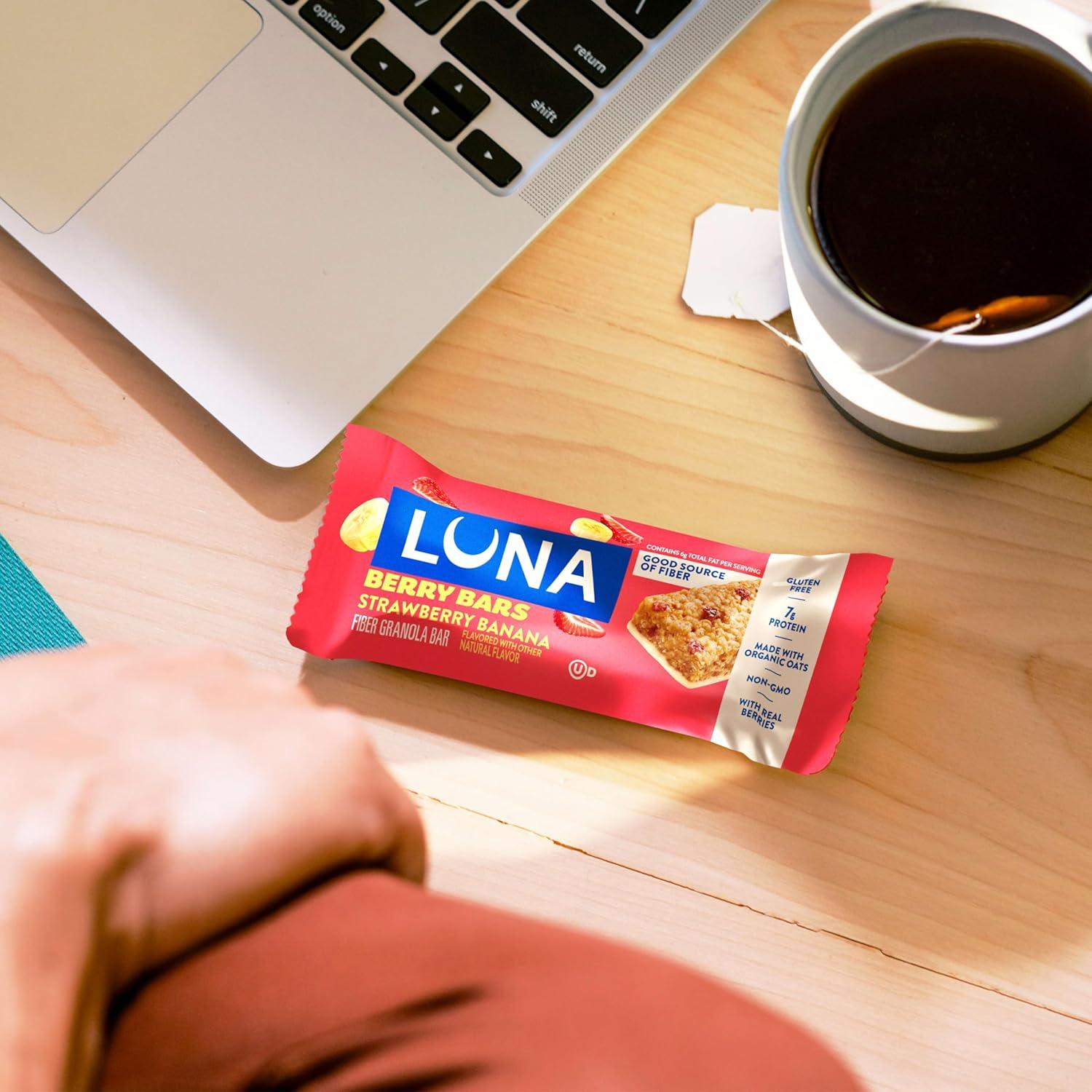 image:imageLUNA Berry Bars Strawberry Banana Flavor Fiber Granola Bars NonGMO Gluten Free Protein Bars Made with Organic Oats 6 PackStrawberry Banana
