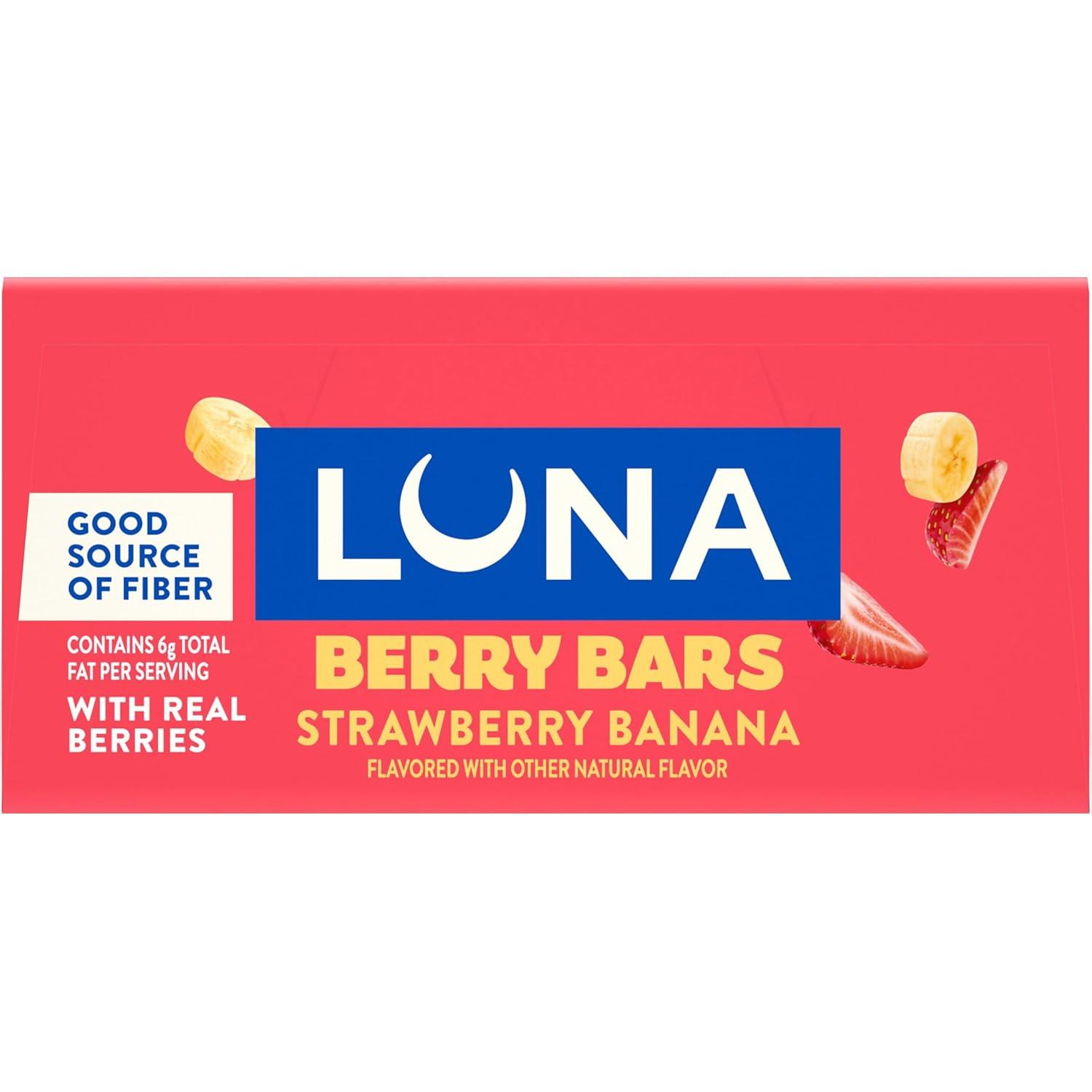 image:imageLUNA Berry Bars Strawberry Banana Flavor Fiber Granola Bars NonGMO Gluten Free Protein Bars Made with Organic Oats 6 PackStrawberry Banana