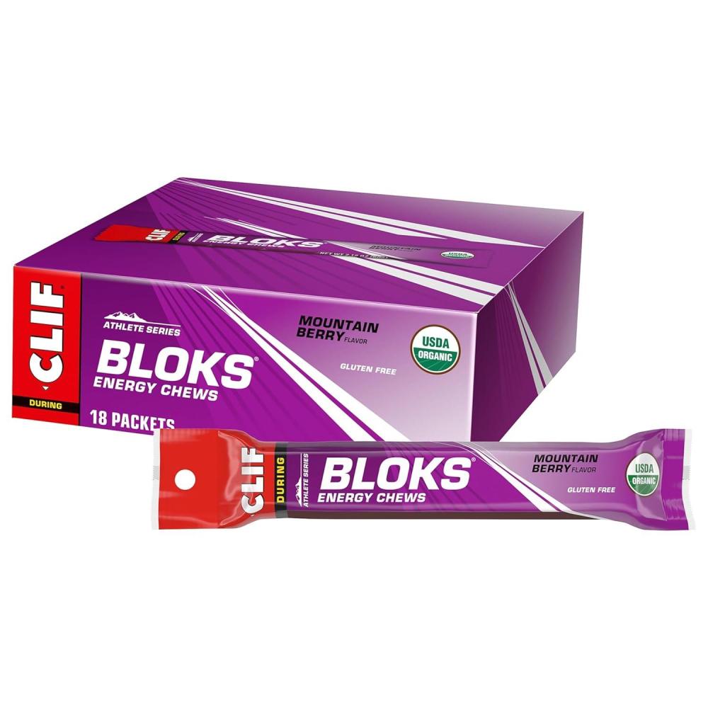 image:imageCLIF BLOKS Mountain Berry Flavor Energy Chews NonGMO Plant Based Fast Fuel for Cycling and Running Quick Carbohydrates and Electrolytes 212 oz 18 CountMountain Berry