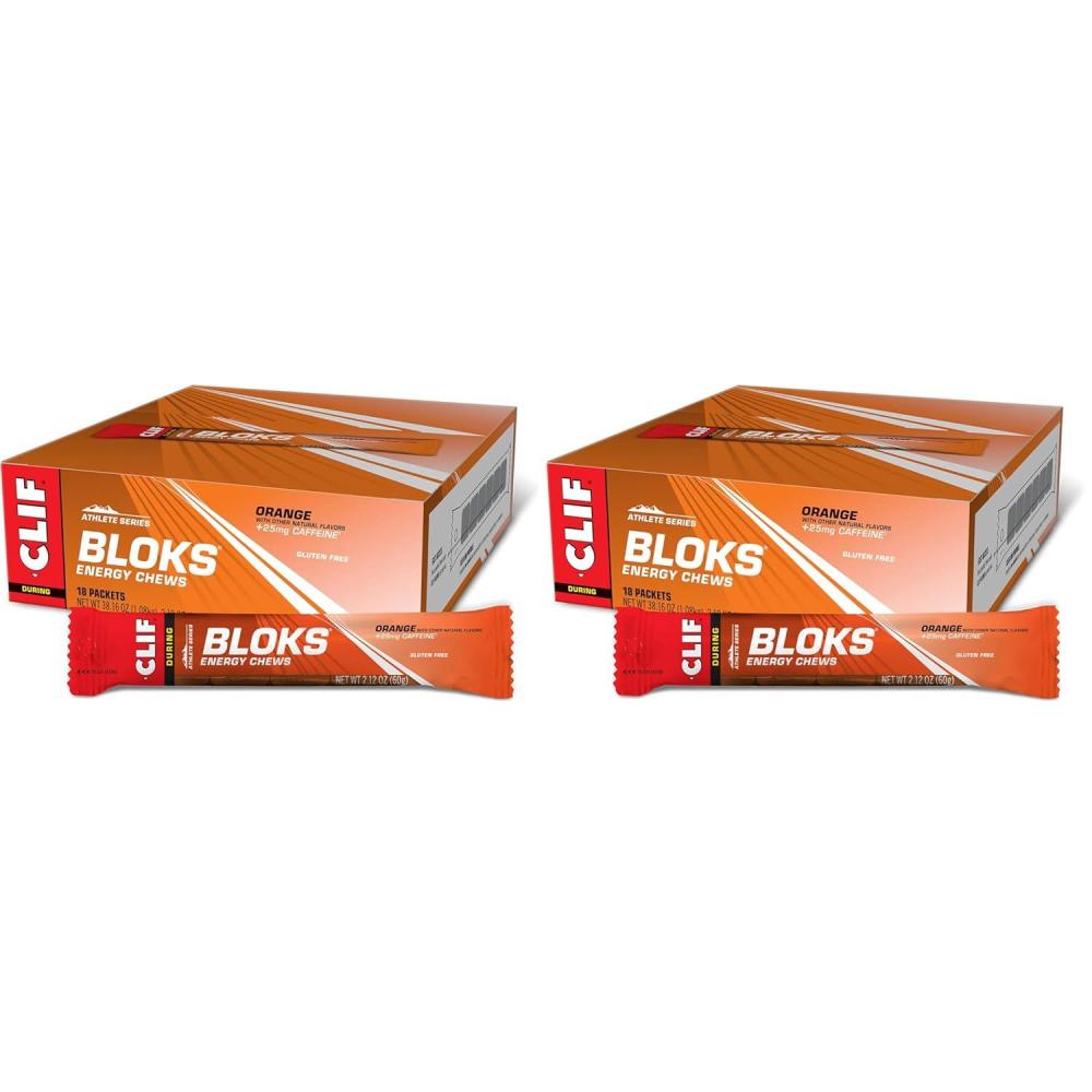 image:imageCLIF BLOKS Orange Flavor with Caffeine Energy Chews NonGMO Plant Based Fast Fuel for Cycling and Running Quick Carbohydrates and Electrolytes 212 oz 18 Count18 Count Pack of 2