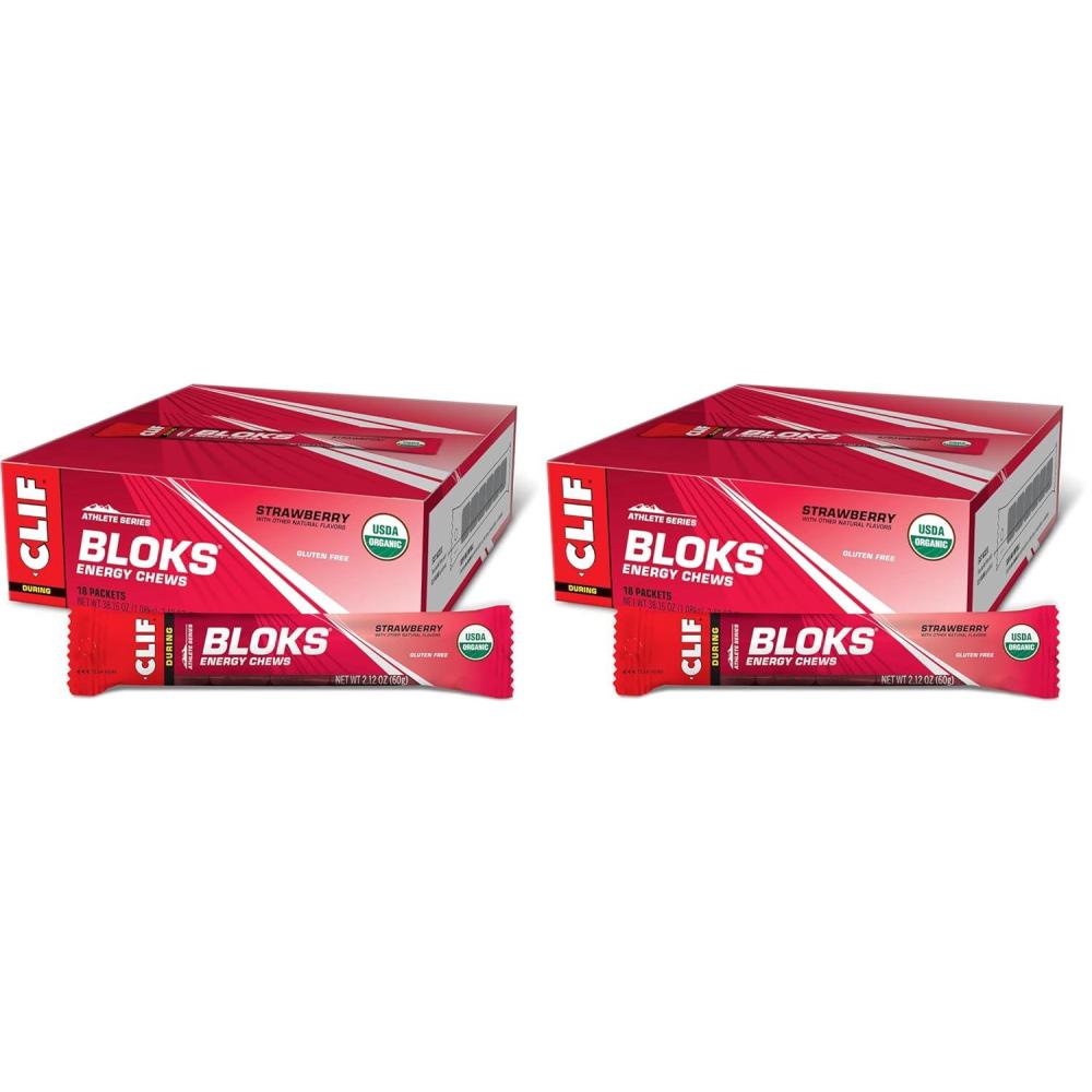 image:imageCLIF BLOKS Strawberry Flavor Energy Chews NonGMO Plant Based Fast Fuel for Cycling and Running Quick Carbohydrates and Electrolytes 212 oz 18 Count18 Count Pack of 2