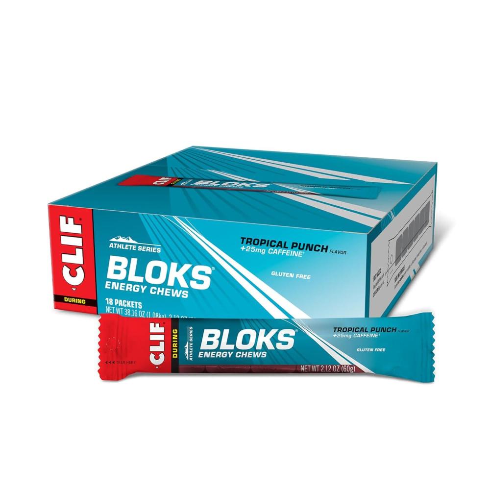 image:imageCLIF BLOKS Tropical Punch Flavor with Caffeine Energy Chews NonGMO Plant Based Fast Fuel for Cycling and Running Quick Carbohydrates and Electrolytes 212 oz 18 Count
