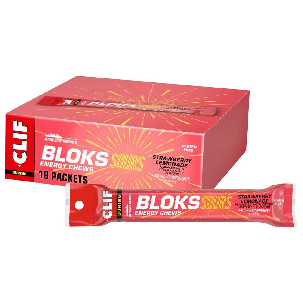 image:imageClif Bloks Sours Strawberry Lemonade Flavor with Caffeine Energy Chews NonGMO Plant Based Fast Fuel for Cycling and Running Quick Carbohydrates and Electrolytes 212 oz 18 Count