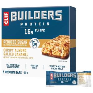 image:imageCLIF BUILDERS Protein Bars  Crispy Peanut Butter Chocolate Flavored  Reduced Sugar  Gluten Free  16g Protein  No Artificial Sweeteners  197 oz 6 PackCaramel