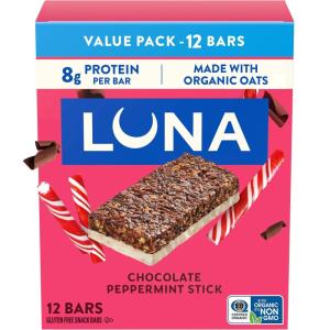 image:imageLUNA Bar  Chocolate Peppermint Stick Flavor  Gluten Free Snack Bars  NonGMO  Protein Bars  Made with Organic Oats  Value Pack 12 Pack