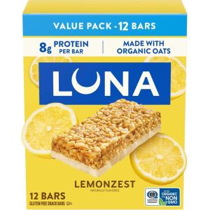 image:imageLUNA Bar  LemonZest Flavor  Gluten Free Snack Bars  NonGMO  Protein Bars  Made with Organic Oats  Value Pack 12 PackLemon Zest  12ct