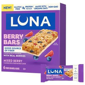 image:imageLUNA Berry Bars  Strawberry Banana Flavor  Fiber Granola Bars  NonGMO  Gluten Free Protein Bars  Made with Organic Oats 6 PackMixed Berry